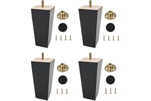 KINDPMA 4PCS Wooden Furniture Legs 15cm Solid Wood Sofa Legs Chair Legs Table Legs Black Furniture Replacement Feet with Mounting Plates Screws Non-Slip Mat for Bed Chair Couch Table TV Cabinet