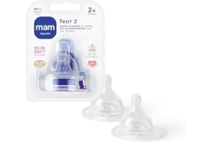 MAM Smoczki rozmiar 2, odpowiednie dla 2+ miesięcy, średnio przepływowe smoczki z silikonem SkinSoft, pasuje do wszystkich butelek dla niemowląt, niezbędne do karmienia niemowląt, opakowanie 2 szt.