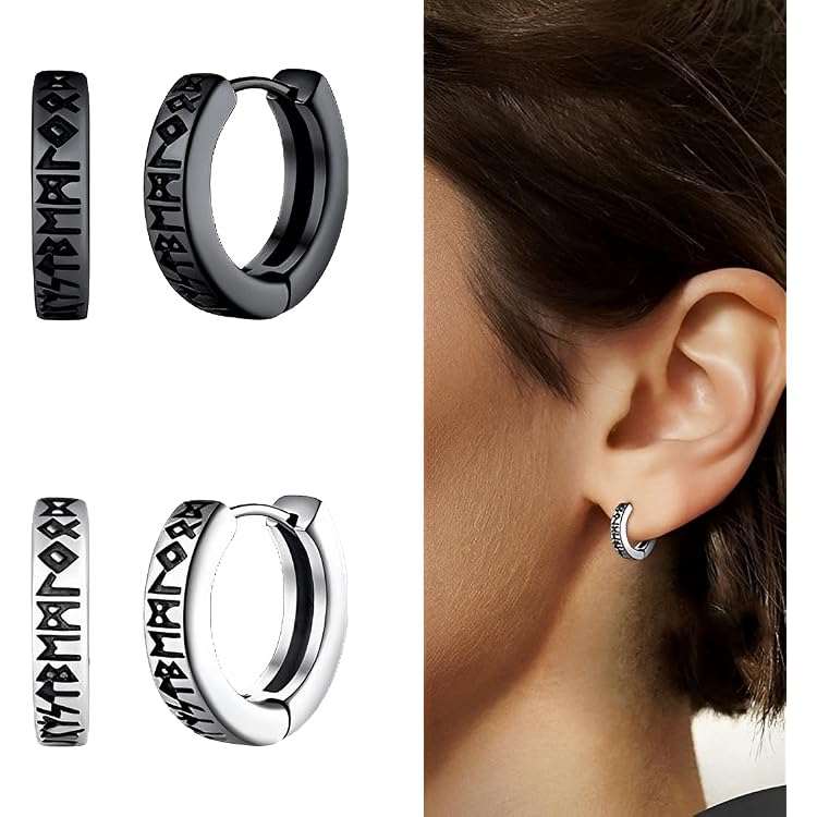 Flongo Boucles D'oreilles Créoles Viking Nordiques : Pentagramme Flongo Boucles D'oreilles Créoles Viking Nordiques : Pentagramme