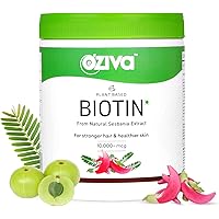 OZiva Plant Based Biotin 10000+ mcg (with Natural Sesbania Agati Extract, Bamboo Shoot, Amla, Pomegranate), For Stronger…