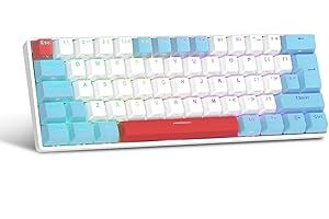 LEXONELEC UK Layout 60 Percent Gaming Mechanical Keyboard, 62-Key Wired Mechanical Anti-ghosting mechanical Blue Switches Gaming Keyboard with ABS keycaps, 14 RGB Backlight Modes for Computer/Laptop-White Blue