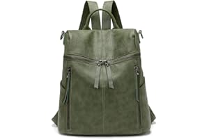 KIEPOAR Sac à Dos en PU Cuir 2 en 1 Backpack et Sac à Bandoulière pour Femme Fille, Anti-vol Daypack Sac d'école Décontracté Multipocket Léger Grande, Sac pour Travail École et Voyage