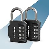 PORTENTUM 4 Digit Resettable Combination Padlock - Pack of 2 - Gym Locker Padlock with Zinc Alloy Body and Steel Arch - Black