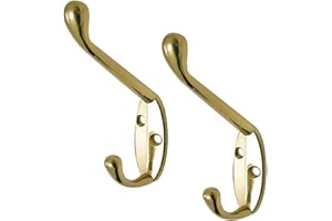 SMARTHOME 5 Pack of Brass Double Hat and Coat Door Hooks Robe Dress Garment Hangers