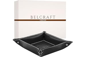 BELCRAFT Orvieto Svuotatasche in Pelle, Realizzato a mano da Artigiani Toscani, Porta Oggetti, Nero (19x19 cm)