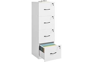 VASAGLE File Cabinet, Filing Cabinet for Home Office, Printer Stand, with 4 Lockable Drawers, Adjustable Hanging Rails, for A4 and Letter-Size Files, Cloud White OFC082W02