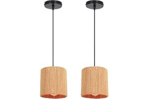 LIGKIN 2 Piezas Lámpara Colgante de Ratán Vintage E27 Boho Plafón Retro, Pantalla de Metal Ø15cm Lámpara Techo Cuerda de Cáñamo Iluminación para Restaurante, Salone, Cocina, Cafetería