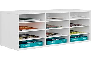 Senhoglb 12 Fächer Schreibtisch Ablagefächer Holz, Aktenablage A4 stapelbar,Schreibtisch Organizer, Büro Ablagefächer, Halten Sie Ihren Desktop Sauber, Weiß