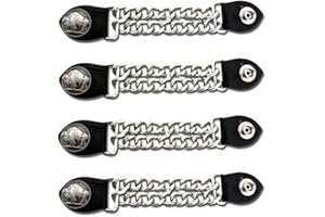 EXCELSIOR INTERNATIONAL Buffalo Nickel Vest Extenders – 4” & 6.5” Chrome Biker Chains – Unisex Motorcycle Vest Extensions, 4 Pack, Black and Silver, One size