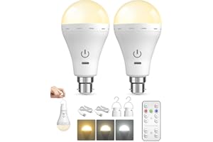 BrightArk Rechargeable Light Bulbs with Remote B22, 3-Color & Stepless Dimmable with Timer, USB Rechargeable Battery Light Bulb, Up to 35H, Emergency LED for Power Cuts, Camping, Indoor, A70, 2-Pack