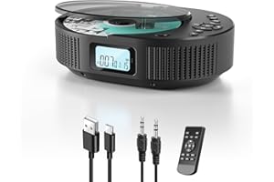 FELEMAN portable CD Player with speakers Bluetooth Upgraded 2 in 1 Portable CD Player Rechargeable Boombox CD Player for Car/Home with Remote Control.Support AUX/USB, Headphone Jack