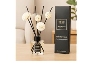AMERTEER Reed Diffuser | Home Fragrance Set 120ml | Scented Oil with Natural Rattan Sticks | Long Lasting Aroma Diffuser (Sandalwood)