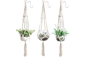 YHmall 3pcs Suspension Plantes Macramé Support Pots Suspendu pour Fleur Décoration Jardin Intérieur Extérieur Style Bohême, Jambes en Corde Coton avec Frange (Charge 10 kg)