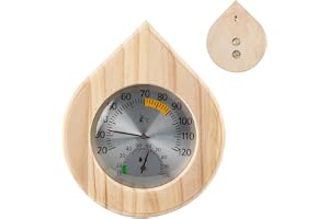 Bastu-termometer hygrometer 2 i 1, träbastu termohygrometer med urtavla i rostfritt stål, vattendroppsform, automatisk kalibr