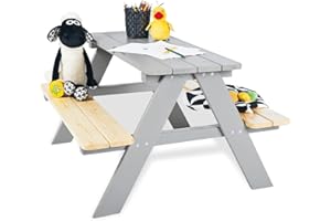 Pinolino Ensemble de Table et bancs 'Nicki pour 4', Gris; Massif: Bois de conifères, lasure Grise et Claire, 2 bancs avec 1 Table, pour Enfants à partir de 2 Ans