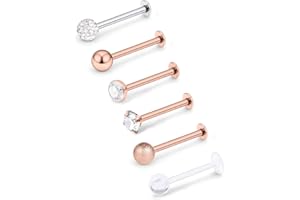 Mayhoop 6-16er 16G 1.2mm Knorpel Tragus Helix Piercing Chirurgenstahl CZ Lippenpiercing Labret Stecker 6 Stil 8mm Silber Rosegold Schwarz