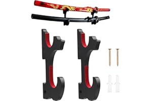 2 soporte katana pared de madera con ganchos acolchados ajustables, Soporte espada pared universal para katana real acero afilada wakizashi, tanto y sable cosplay, soporte de pared para espada samurái