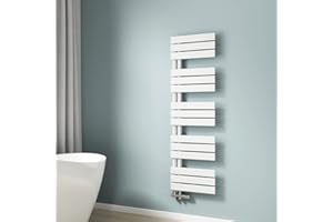EMKE Scaldasalviette termoarredo piatto, Termoarredo da Bagno, 1320 x 400 mm, bianco, collegamento laterale, 570W, radiatore scaldasalviette ad acqua calda