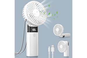 AJVV Ventilateur Portable, Mini Ventilateur de Poche Silencieux 5 Vitesses, Ventilateur à Main Pliable à 180°, Ventilateur de Bureau USB Rechargeable 12-20h de Travailet avec Affichage LED