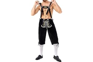 Alaiyaky Trachten Pantalon court en cuir pour homme avec bretelles, pantalon traditionnel bavarois pour homme, original en marron foncé/noir, pantalon en cuir pour la fête de la bière