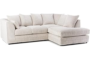 FURNISHINGS FOR LESS UK New Luxor Fabric Corner Sofa Cream | Soft Jumbo Cord 3-4 Seater Corner Sofa (Cream, Right Hand Facing)