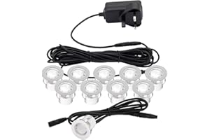 National Lighting KIOS II Pack of 10 White 30mm LED Round Garden Decking/Kitchen Plinth Lights Kit - IP44 Rated