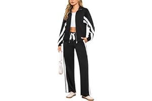 Terecey Survêtement Femme Couleurs Contrastées – Ensemble Sport Femme 2 Pièces Veste Zippée Bicolore et Pantalon Droit avec Cordon Style Urbain et Confortable