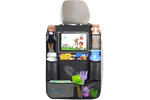 YOLJUN Car Seat Organiser, Waterproof Car Organiser Car Seat Storage with Clear Touch Screen Tablet Holder 9 Pockets for Travel, Kids Toys Food Storage (Black)