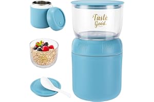 Royouzi Kubek na musli na wynos, kubek na jogurt na wynos, 330 + 430 ml kubek do zabrania ze sobą, dwuwarstwowy z łyżeczką, izolujący ciepło i zabezpieczony przed wyciekiem, odpowiedni dla dzieci,