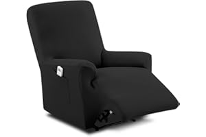 TEXTIL-HOME Textilhome Funda Sillón Relax Reclinable Elástica TEIDE, 1 Plaza de 70 a 100 cm, Protector Universal Ajustable con Espuma Antideslizante, Color Negro, Lavable y Resistente.