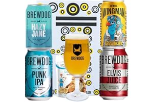 BEER HUNTER Brewdog UK Craft Beer 4 Can Gift Set with Branded Glass - Beers and Lagers Offers Mens Gifts for Birthday Gifts for Men Adults Hampers for Men and Women, Craft Beer Gift Set
