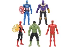 PIXIPALS 5pcs Superheroes, Action F-igures, Party Supplies, Cake Topper, Superhero F-igures, For Hulk Iron Man Action F-igures. Thanos C-aptain A-merica, Cupcake Fingurines