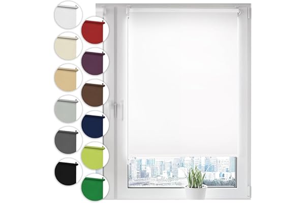 Sonello Estor Opaco sin perforación 70cm x 210cm Blanco, Persiana Enrollable Blackout para Puertas y Ventanas con Cadena, Persianas Enrollable para fijación sin taladrar con Clip, protección Visual