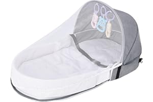 Zasdvn Lit De Voyage Pliant pour Bébé, Berceau Pliant | Lit De Voyage pour Bébé avec Filet Et Jouets De Développement, Berceau Portable pour Nouveau-né, Lit De Voyage Pliable pour Bébé