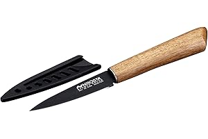 Nirosta Coltello Spelucchino, lama in acciaio inox con rivestimento antiaderente, manico in acacia 100% FSC, coltello da cucina con custodia protettiva, dimensione 20 cm, Linea Flow