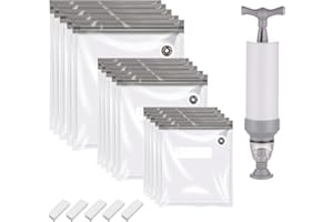 HUIKJI Vacuum Food Storage Bags, Reusable Vacuum Sealer Bags for Food Preservation Vacuum Sealing Kit, Vacuum Bags with Sealing Clips Vacuum Pump, Gray