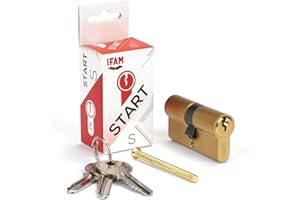 IFAM Cilindro Puertas Start-S, 30x30mm, Leva 15mm, Bombín Cerradura de Seguridad con 6 Pitones de Acero, Incluye 3 Llaves de Serreta, Sistema Antiganzúa y Antitaladro, Perfil Europeo, Acabado Latón
