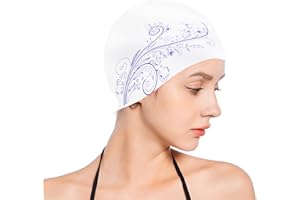 RDWESZOD Femmes Filles Silicone Bonnet de Bain, imperméable Floral imprimé Long Hair Swim Cap
