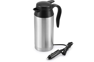 OURLEEME 650 ml Auto-Wasserkocher, 12 V Edelstahl-Reisewasserkocher, elektrischer Wasserbecher für heißes Wasser, Kaffee, Tee, Auto-Zigarettenanzünder silber, Stromkabel ist im Becher