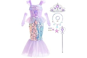 LiUiMiY Kostium syrenki sukienka dla dziewczynki, cekinów, księżniczka, syrenka, ariel i akcesoria na Halloween, karnawał, imprezy, urodziny