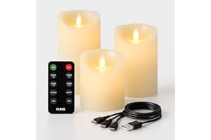 FLINQ Bougies Led Rechargeables USB - en Matière de Cire - Fausse Bougie Flamme Vacillante - par Télécommande - Batterie longue Durée - 3 unités