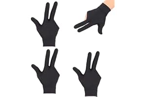 Ryaupy 4 Gants Lot de Queue de Billard élastiques en Lycra pour Main Gauche à 3 Doigts pour tireurs, Carom, Piscine, Snooker et Queue de Sport (Noir)