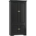FOREHILL Tall Storage Cabinet Kitchen Cupboard Sideboard Free Standing Kitchen Storage Unit with 4 Doors Adjustable Shelves Black 58.2x31.5x123cm