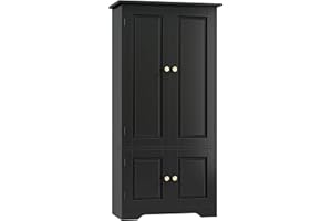 ‎FOREHILL FOREHILL Mehrzweckschrank schwarz Wohnzimmerschrank Küchenschrank Hochschrank mit 4 Türen und Verstellbarer Ablage 58x31,5x123cm