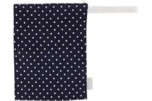 Itzy Ritzy Sealed Wet Bag with Adjustable Handle – Washable and Reusable Wet Bag with Water Resistant Lining Ideal for Swimwear, Diapers, Gym Clothes & Toiletries; Measures 11” x 14”, Navy Dots