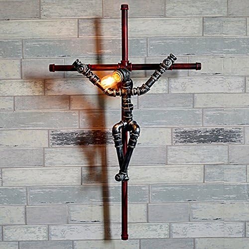 Crayom Vintage industrial retro iron steampunk water pipe wall lamp Jesus cross metal wall light DIY industrial wind decoration Barn garage villa Bar Restaurant Hotel Lighting fixtures
