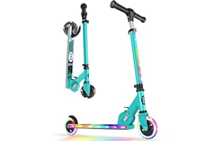 BELEEV V2 Scooters for Kids with Light-Up Wheels & Stem & Deck, 2 Wheel Folding Scooter for Girls Boys, 3 Adjustable Height, Non-Slip Pattern Deck, Lightweight Kick Scooter for Children Ages 3-12