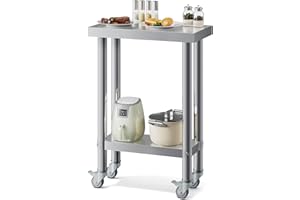 FIDOOVIVIA 60 x 30 x 80cm Stainless Steel Catering Table, Rolling Commercial Work Table with 4 Wheels & Bottom Shelf, 150kg Load Capacity Heavy Duty Kitchen Food Prep Table with Lockable Casters