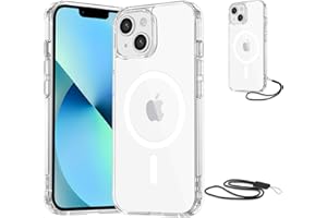 NEW'C Magnétique Coque pour iPhone 14, iPhone 13 (6,1 Pouces), Compatible avec MagSafe Antichoc Ultime avec Cordon – Magnétisme Puissant et Protection Militaire - Etui Fine - Transparent