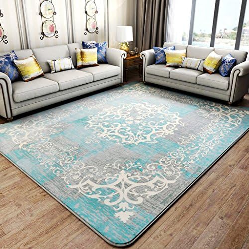 YLMD Classic European and American Plaid Pattern Carpet, Living Room Princess Bedroom Bedside Blanket, Fluff Soft Rectangular Foyer Carpet , Eco-friendly Kids Crawling Carpet ๏ผ51.18in * 74.80in ( Color : Blue )